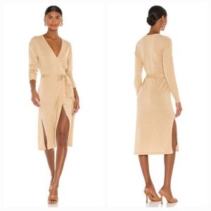 NWT Lovers + Friends Azita Gold Sparkly Long Sleeve Wrap Dress Medium